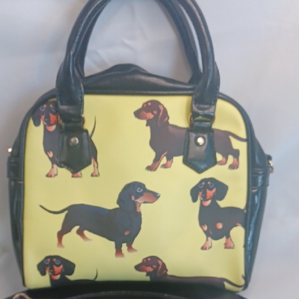 Dachshund Print Tote Bag - Black and Yellow